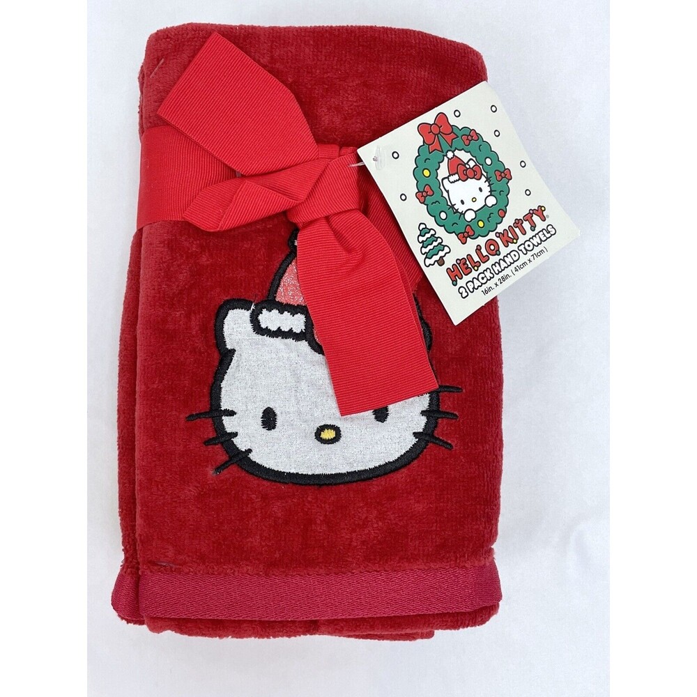 Hello Kitty‎ Red Pink Santa Hat Bow 2pk Hand Towels Christmas Holiday